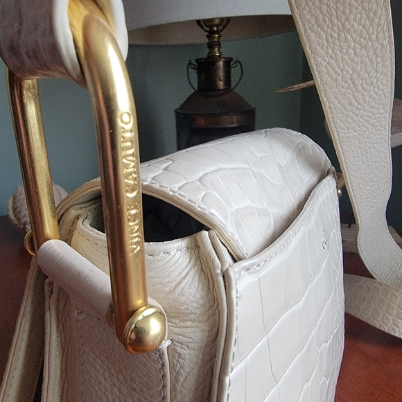 Vince Camuto Tal Croc Embossed Leather  Saddle Bag in Cream - Picture 3 of 16